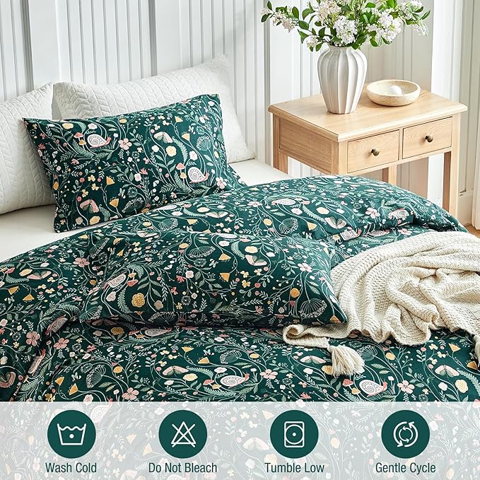Lekesky Queen Size Reversible Duvet Cover, Duvet Cover Queen Size 3 Piece Insect World Microfiber Botanical Bedding Set with Zipper Closure 8 Corner Ties