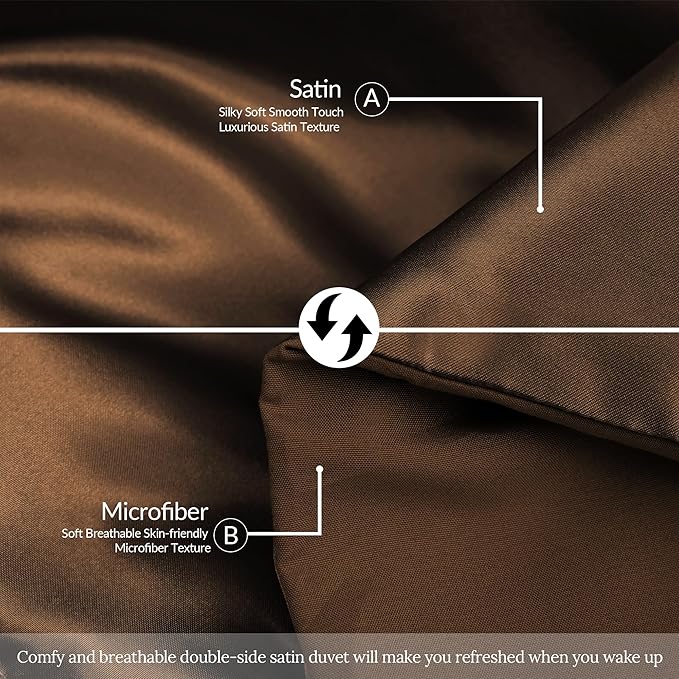 Whale Flotilla 3-Piece Reversible Silky Soft King Size Comforter Bedding Set, Luxurious Satin Comforters Oversized with 2 Satin Pillowcases, Lightweight Duvet for All Seasons, Brown