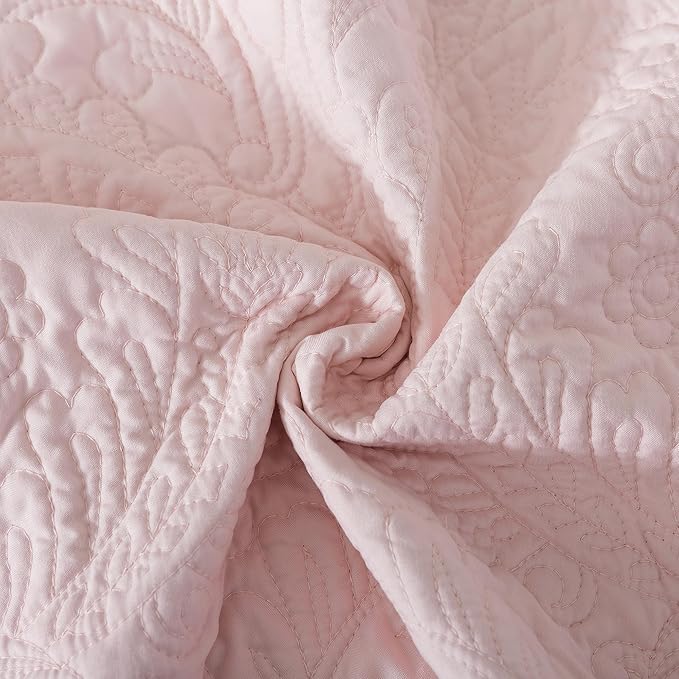 HoneiLife Queen Size Quilt Sets - 3 Piece Queen Quilt Bedding Set Microfiber Quilt Set Lightweight Bedspreads Reversible Coverlets Retro Bed Cover Floral Bedding Set All Season Quilts-Light Pink