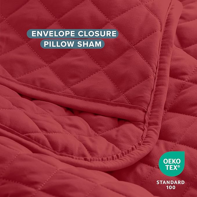Bare Home Coverlet Set - Twin/Twin Extra Long - Lightweight Bed Decor - Comforter Alternative - All-Season Quilted Bedspread (Twin/Twin XL, Red)