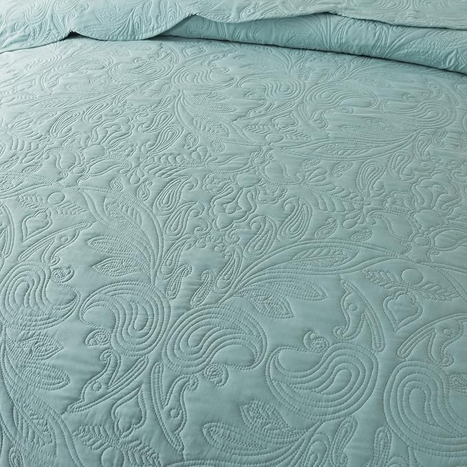HoneiLife Quilt Set Queen Size - 3 Piece Queen Quilt Bedding Set Microfiber Quilt Sets Lightweight Bedspreads Reversible Coverlets Retro Bed Cover Floral Bedding Set All Season Quilts-Sage Green