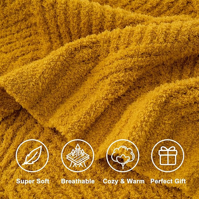 Battilo Yellow Diamond Knit Throw Blanket for Couch and Bed, Soft Textured Chenille Blanket, Cozy Lightweight Decorative Blanket for Sofa, 50"x60"