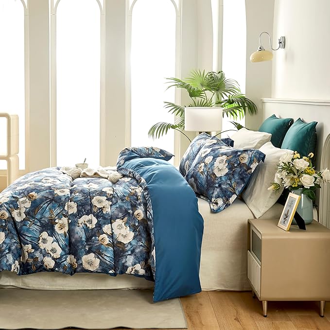 Cupocupa Duvet Cover Full Size Set Boho Floral Pattern Full Duvet Cover Set for Full Size Bed Vintage Soft Bedding Leaf Print Duvet Cover with Pillowcases