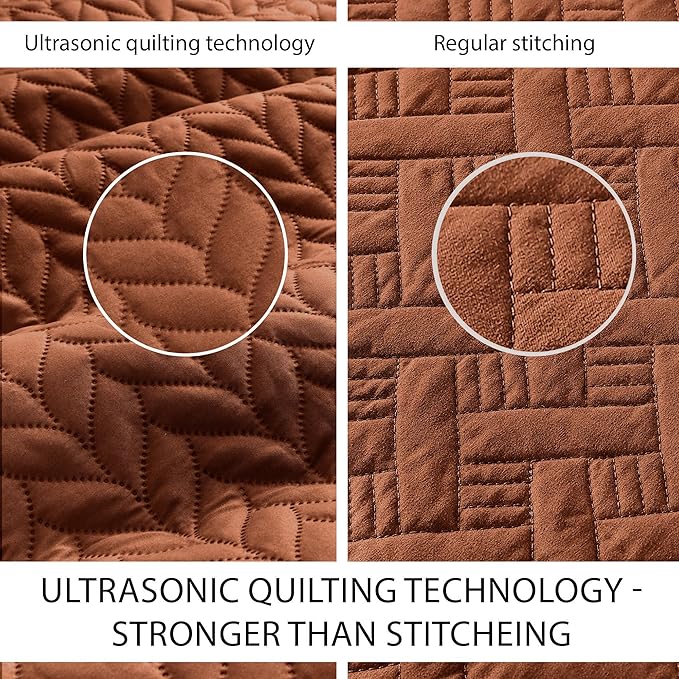 MOONLIGHT20015 Quilt King Size (106" x 96") with 2 Pillow Shams (20" x 36"+2") for All Seasons - 3 Pcs Lightweight Bedding Set Reversible Coverlet Embossed Quilted Bedspread (Rust)