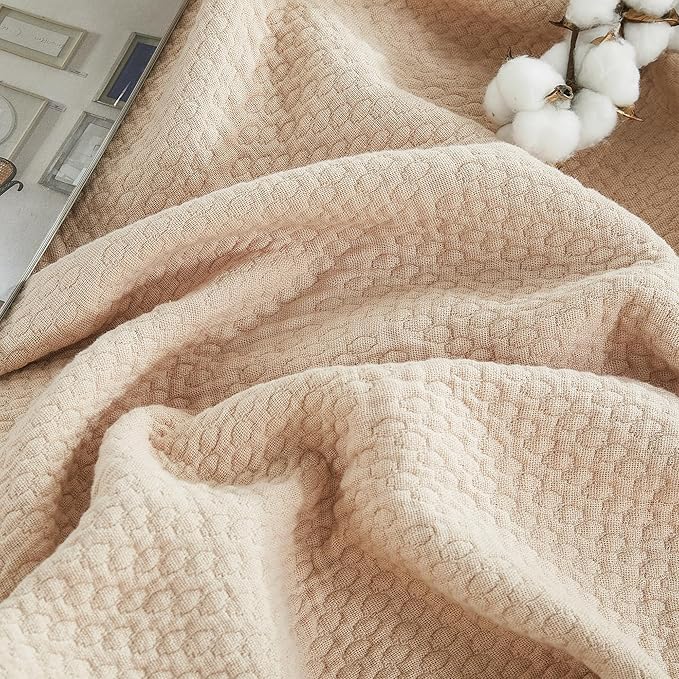 Premium 100% Cotton Blanket – All-Season Soft Breathable Bed Blanket for Queen Size – Lightweight Stylish Textured Throw for Bed– Giftable Cozy Bedding