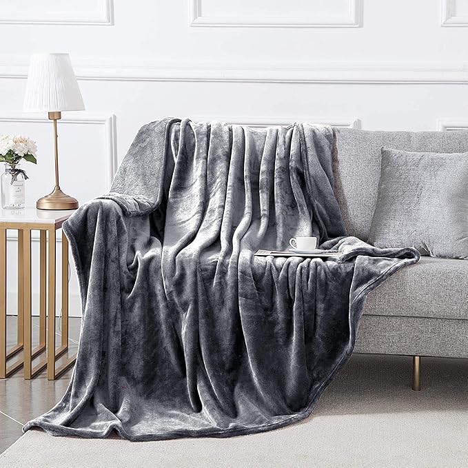 MOONLIGHT20015 Fleece Bed Blanket Queen Size 90x90 inches - 400GSM Anti-Static Lightweight Super Soft Fluffy Fuzzy Plush Blankets Cozy Microfiber Blankets for Couch, Bed, Sofa (Queen, Grey)