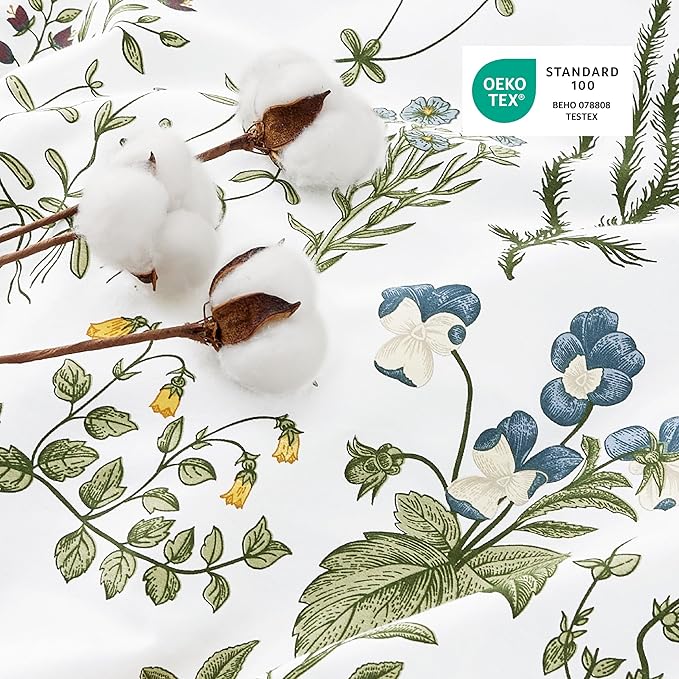 Bedsure Duvet Cover Queen Size - 100% Cotton Reversible Floral Queen Duvet Cover Set with Zipper Closure, 3 Pieces Soft & Breathable Green Bedding Set with 2 Pillow Shams 20"x26"
