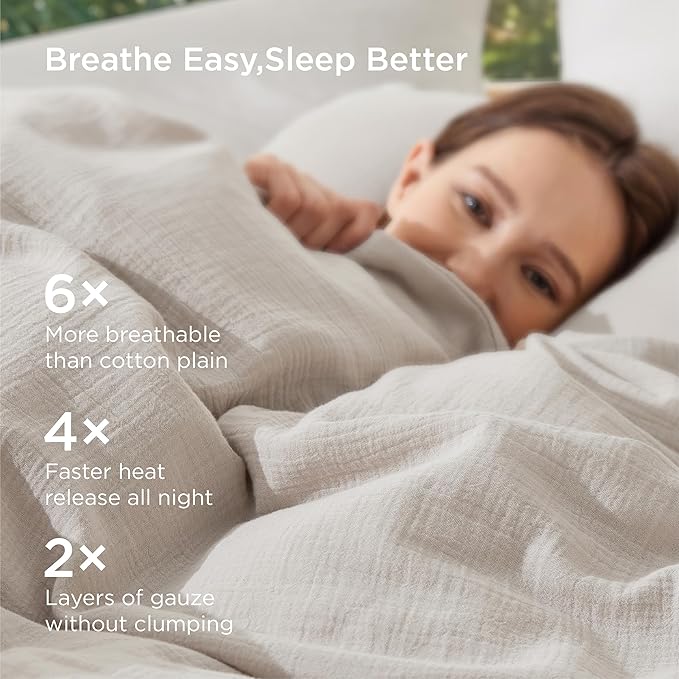 Bedsure Muslin Duvet Cover Queen Size - Cotton Blend Rayon Derived from Bamboo, Cooling Duvet Covet for Hot Sleepers - Ultra-Soft & Breathable Bedding Set for All Seasons(Linen, 90"x90")