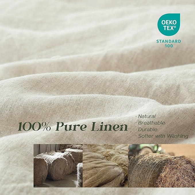 Simple&Opulence 100% Linen Duvet Cover Set, Natural French Flax Duvet Cover Twin Size, Breathable Soft Comfy Linen Bedding Comforter Cover with 1 Pillowcase (68"x86")