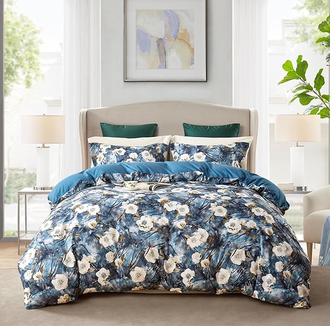 Cupocupa Duvet Cover King Size Set Boho Floral Pattern King Duvet Cover Set for King Size Bed Vintage Soft Bedding Leaf Print Duvet Cover with Pillowcases