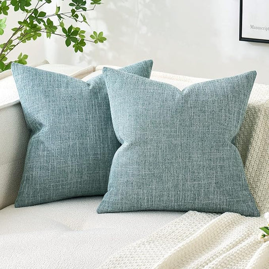 MIULEE Pack of 2 Decorative Linen Burlap Coastal Pillow Covers Farmhouse Boho Accent Pillowcases for Sofa Car Couch Bedroom Living Room Decor 20x20 Inch Teal