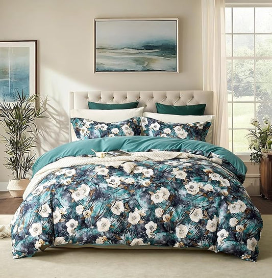 Cupocupa Duvet Cover Full Size Set Boho Floral Pattern Full Duvet Cover Set for Full Size Bed Vintage Soft Bedding Leaf Print Duvet Cover with Pillowcases