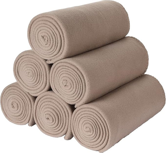 Fleece Throw Blanket Set Bulk for Travel Kids Outdoor Wedding Pet (Camel, Pack of 6 50x60 Inches)