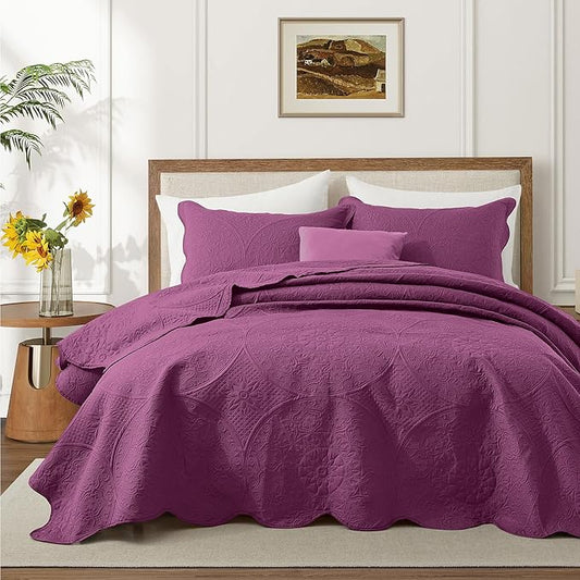 IR Imperial Rooms 10 Pack Queen Quilt Bedding Set (90" x 96") - Bulk Wholesale for Hotels, Guest Bedroom & Airbnbs - Lightweight Microfiber Reversible Floral Embossed Quilts Bedspreads (Purple)