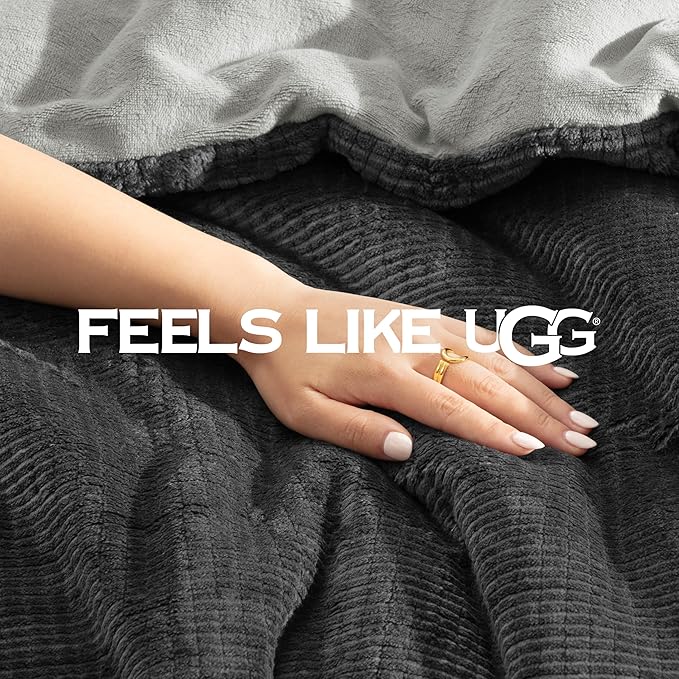 UGG Remina Comforter Set 5 Piece Bed in a Bag with Throw Blanket, Decorative Pillow, Shams, and Reversible Comforter Hypoallergenic Washable Luxury Warm Fluffy Bedding Set, Full/Queen, Charcoal Grey
