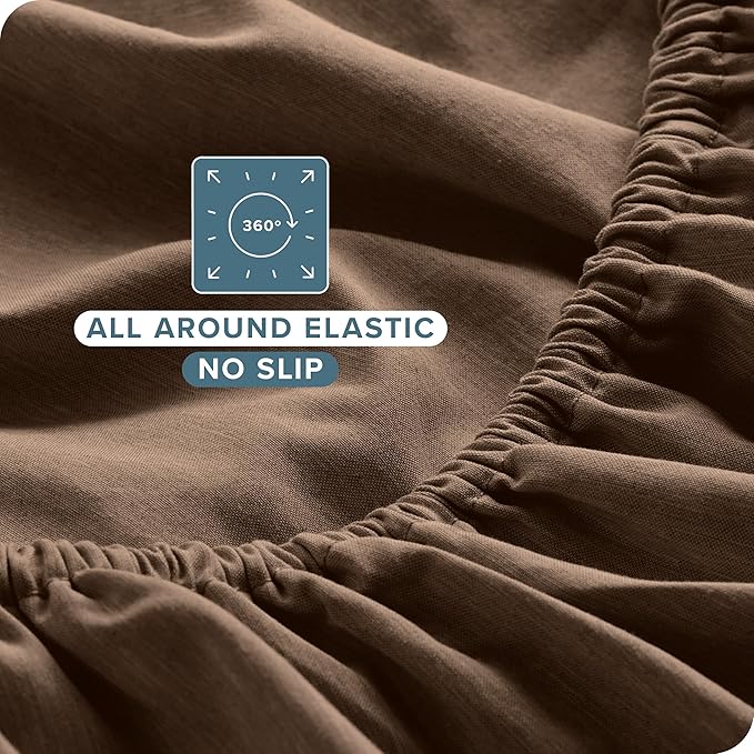 Bare Home Full XL Sheet Set - Luxury 1800 Ultra-Soft Microfiber Full Extra Long Sheets - Double Brushed - Deep Pockets - Easy Fit - 4 Piece Set (Full XL, Heathered Taupe)
