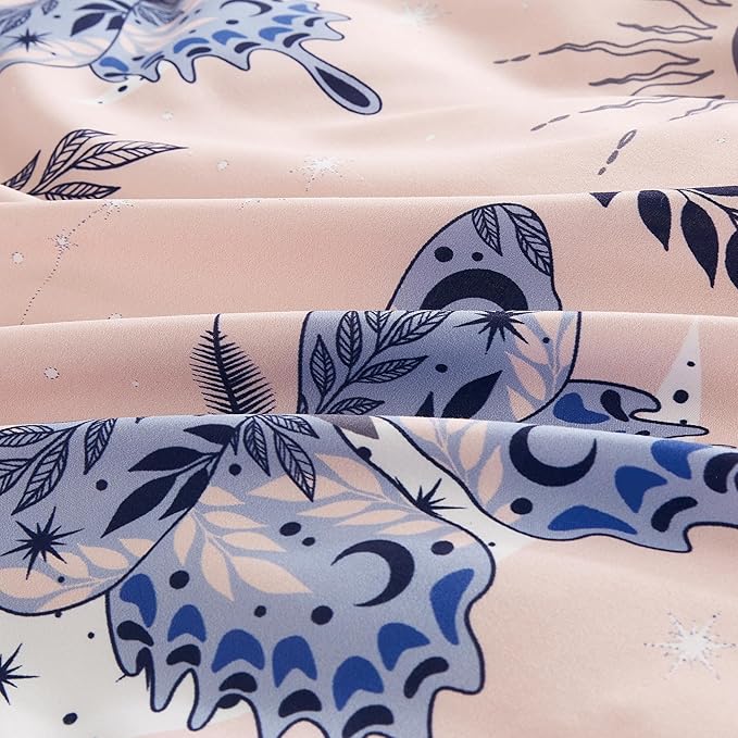 Chezmoi Collection 3-Piece Mystical Butterfly Kids Bedding Set Twin Size - Pink Lavender Blue White Soft Microfiber Comforter Set w/Butterfly Throw Pillow for Kids Teens