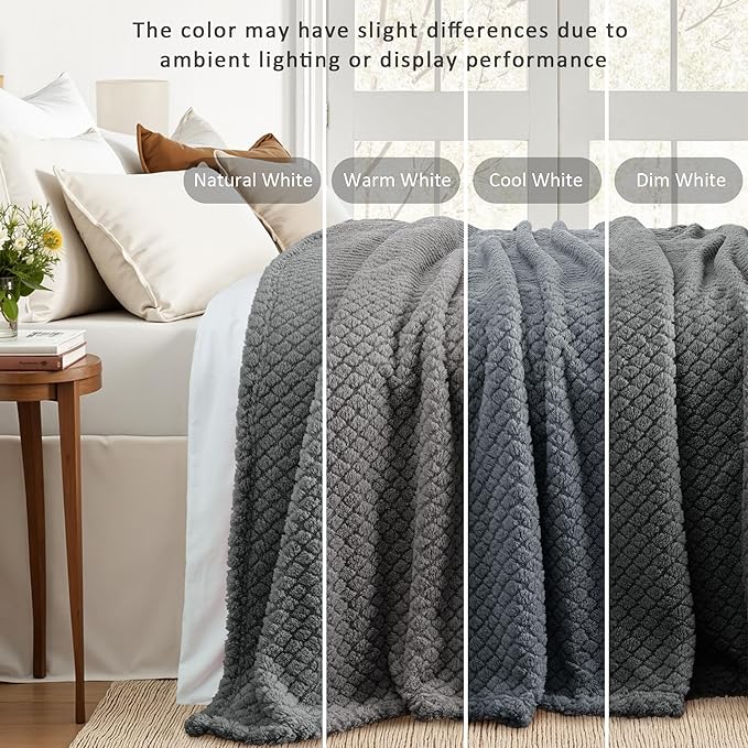Exclusivo Mezcla Twin Size Fleece Blanket for Bed, Extra Soft Warm Decorative Fuzzy Blanket for Women, Lightweight Cozy Bedding Blankets, 60x80 Inches, Dark Grey