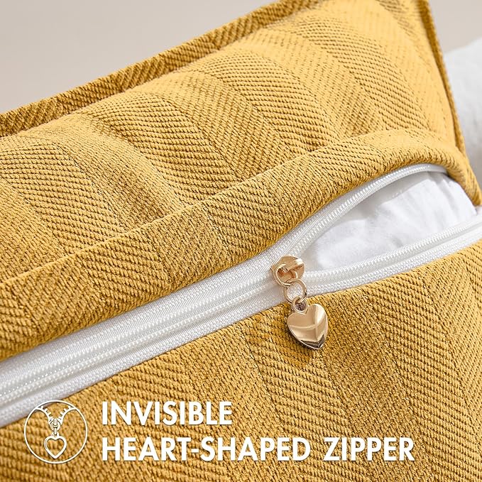 MIULEE Pack of 2 Gold Decorative Pillow Covers 24x24 Inch Soft Chenille Luxurious Couch Throw Pillows Farmhouse Cushion Covers Euro Shams with Elegant Design for Sofa Bedroom Living Room Spring Decor