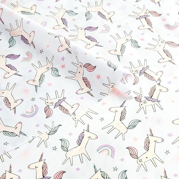 Amazon Basics Microfiber Kids' Sheet Set with Pillowcase, 3-Piece, Twin, Unicorn & Rainbow