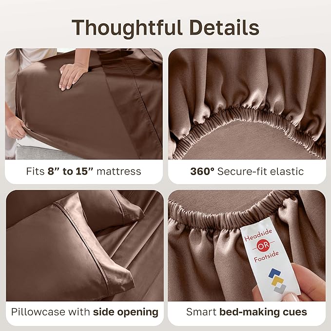 California Design Den Twin XL Sheet Sets - 400 Thread Count Sateen, 100% Cotton Sheets Twin XL, Deep Pockets, and Durable Bedding Set - Espresso Chocolate Brown