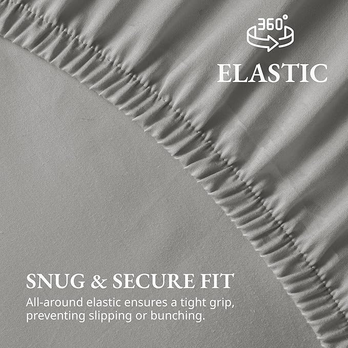 LANE LINEN King Fitted Sheet, 100% Organic Cotton, 3-Piece Set (1 Fitted Sheet,2 Pillowcases), Percale Weave, Ultra Soft, Breathable,Fits Mattress Upto 15" Deep - Silver (No Flat Sheet)
