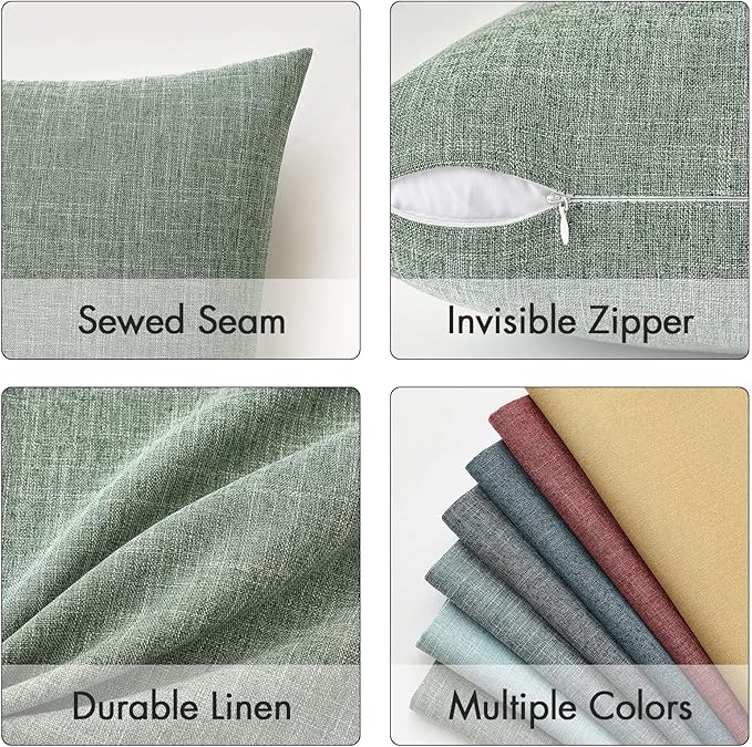 MIULEE Pack of 2 Decorative Linen Burlap Textured Pillow Covers Farmhouse Boho Accent Pillowcases Spring Home Decor for Couch Sofa Bedroom Living Room 16x16 Inch Sage Green