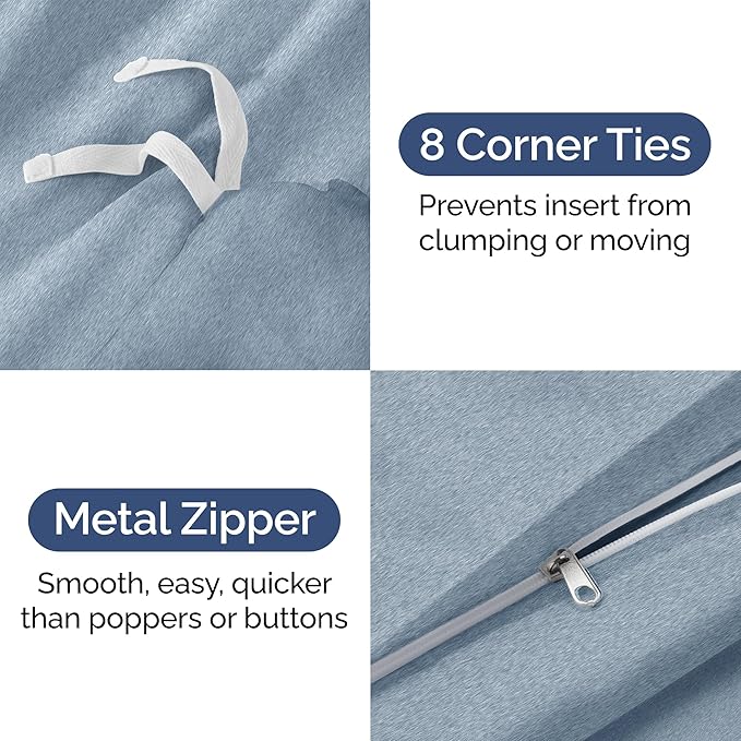 Duvet Cover Twin/Twin XL Size - Extra Soft Twin/Twin XL Size Duvet Cover - Lightweight, Breathable & Cozy w/ Zipper Closures and Ties - 68" x 90" Inches - (Heathered Blue) Comforter Not Included