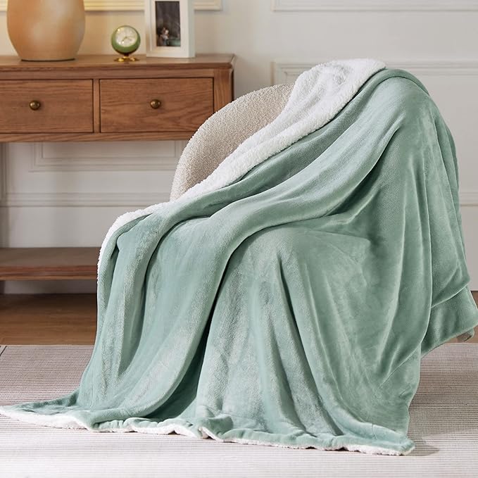 Bedsure GentleSoft Sherpa Fleece Throw Blanket for Couch, Non-Heated, Thick and Warm Throw for Women and Men, Soft Fuzzy Plush Blanket for Winter, Sage Green, 50x60 Inches