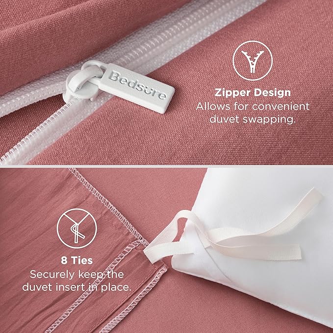 Bedsure Pink Clay Duvet Cover King Size - 3 Pieces Prewashed Cotton-Like Extra Soft Bedding Set, Includes 1 Duvet Cover 104x90 Inches with Zipper Closure & 2 Pillow Shams, Comforter Not Included
