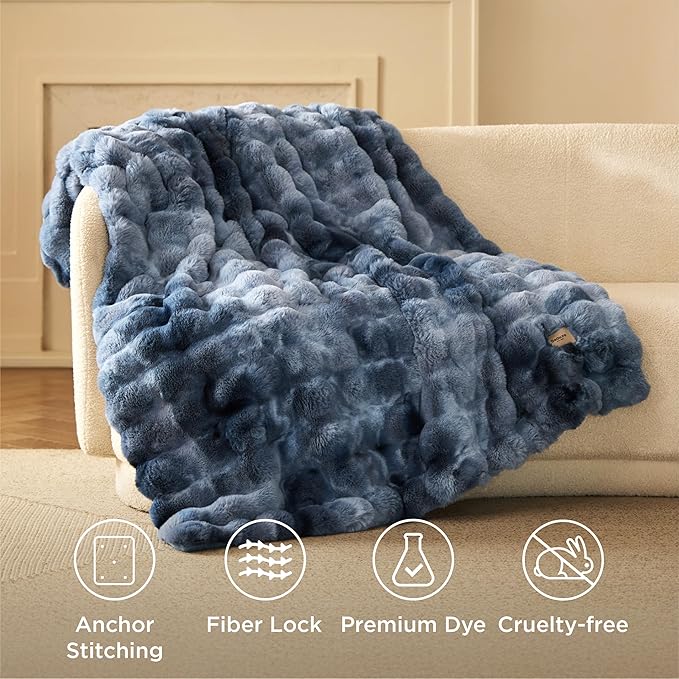 Bedsure GentleSoft Fluffy Fuzzy Twin Blanket, Soft Cozy Fleece Faux Fur Blanket, Pink Decorations Minky Velvet Couch Cover, Thick Warm Plush Women Men Birthday Gifts, 870GSM, Tie-dye Blue