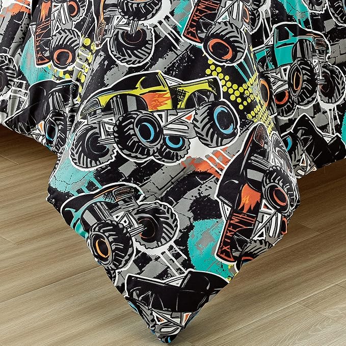 Chezmoi Collection 3-Piece Boys Twin Bedding Sets - Soft Microfiber Multi-Color Monster Truck Racing Kids Comforter Set Twin Size
