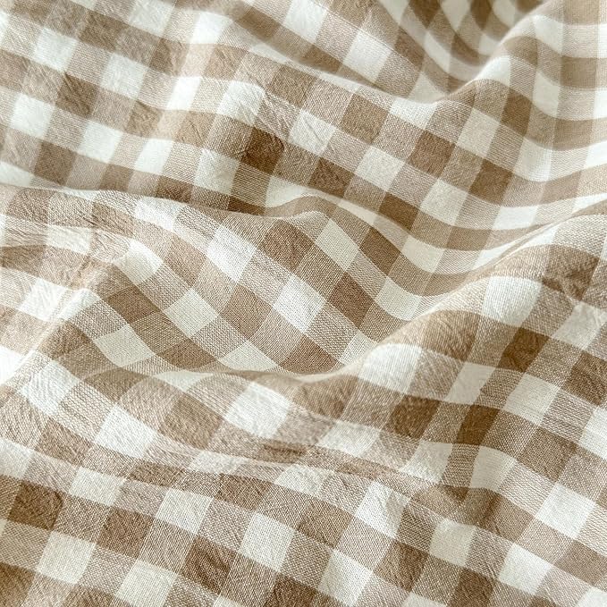 LifeTB Tan Gingham Duvet Cover Full 100% Washed Cotton Beige Taupe Plaid Duvet Cover 3 Pieces Checkered Grid Comforter Cover with Zipper Ties Luxury Soft Breathable Gingham Bedding Set Full