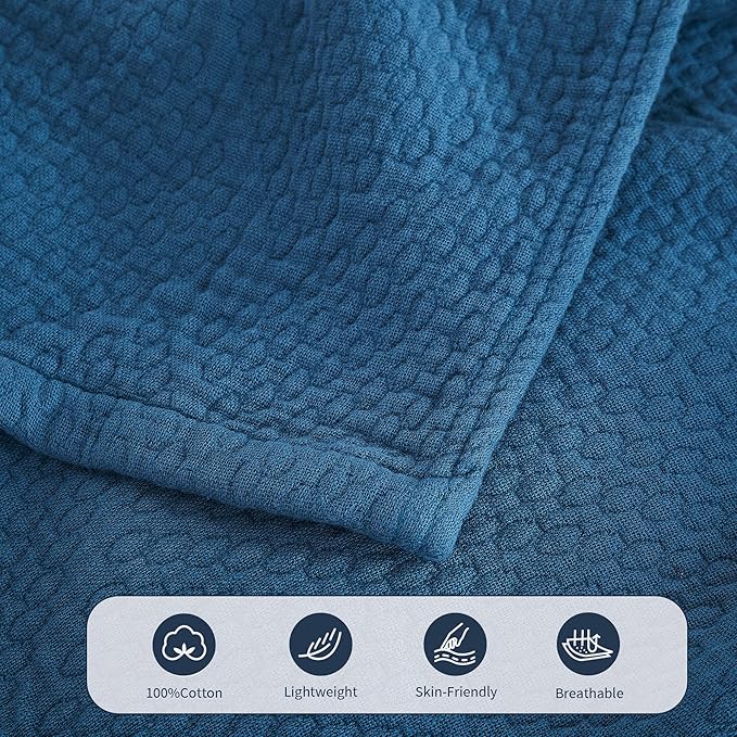 Premium 100% Cotton Blanket – All-Season Soft Breathable Bed Blanket for Queen Size – Lightweight Stylish Textured Throw for Bed– Giftable Cozy Bedding