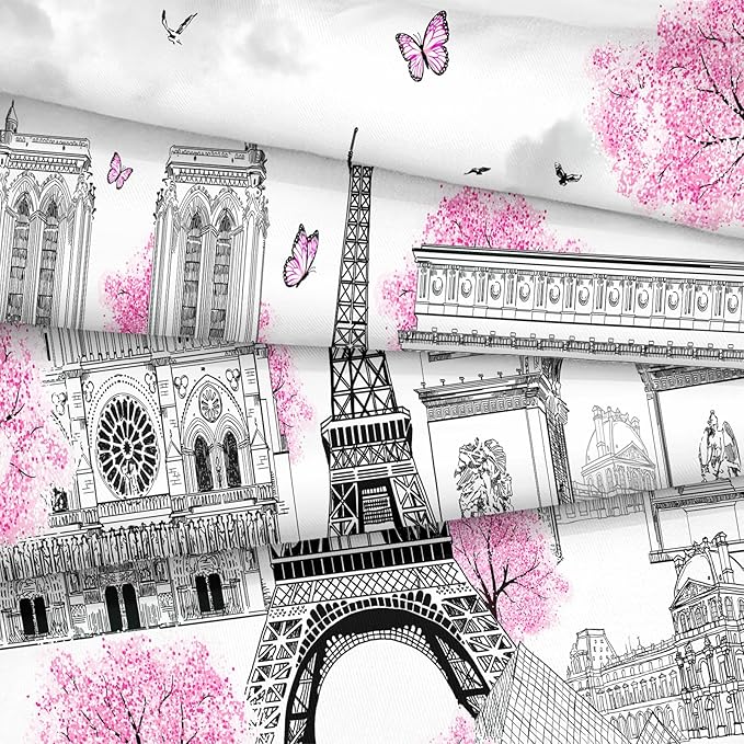 Bedbay Pink Paris Comforter Set Eiffel Tower Duvet Set Aesthetic Bedding for Girls Women Pink and Grey Comforter Quilt Set French Style Summer Lightweight Comforter,No Sheets(Paris,King)