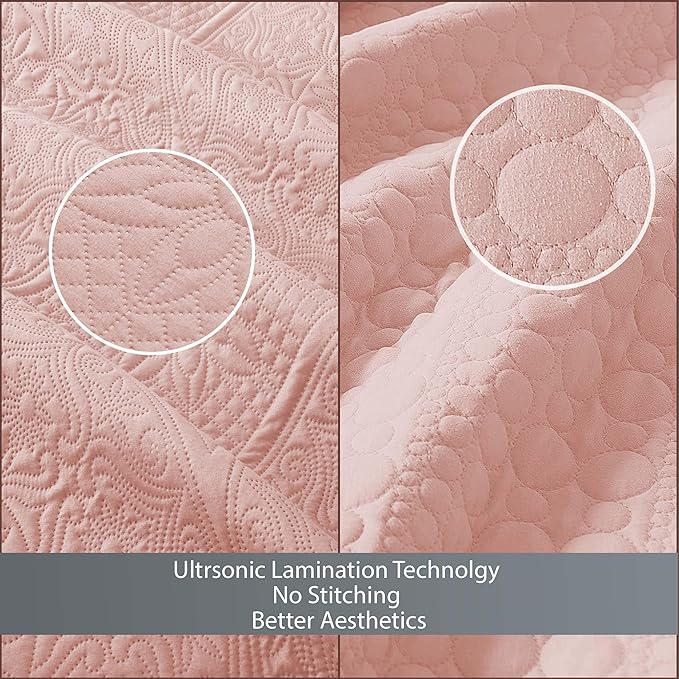 MOONLIGHT20015 10 Pack Twin Quilt Bedding Set (68" x 86") - Bulk Wholesale for Hotels, Guest Bedroom & Airbnbs - Lightweight Microfiber Reversible Floral Embossed Quilts Bedspreads (Peach)