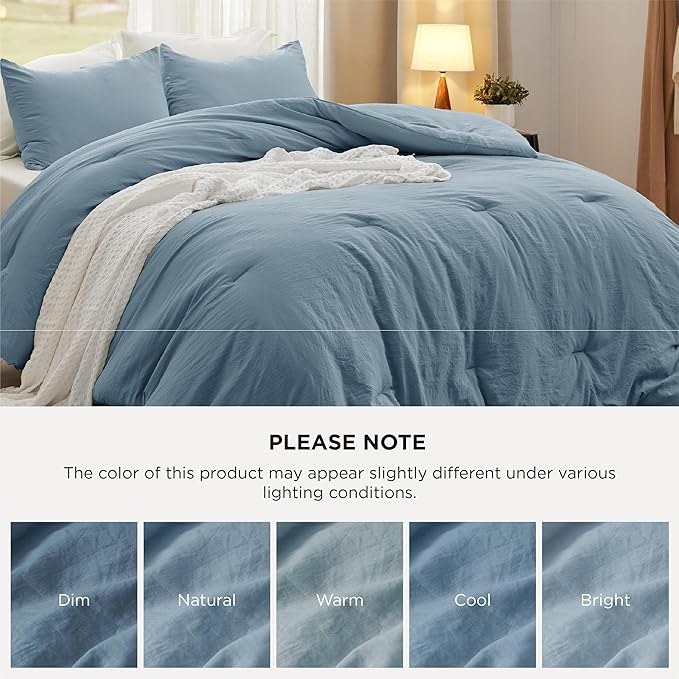 Bedsure Oversized Queen Comforter Set, Dusty Blue Soft Prewashed Bedding for All Seasons, 3 Pieces GentleSoft™ Bed Set, 1 Lightweight Comforter (98"x98") and 2 Pillowcases (20"x26")