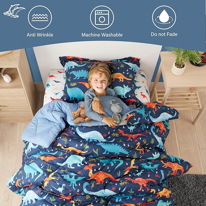 Queen Dinosaur Kids Bedding Set for Boys, 3 Pieces Queen Dinosaur Kids Comforter Sets, Super Soft Lightweight for All Seasons, Includes 1 Comforter (88"x88") and 2 Pillowcase (20"x26"+2")