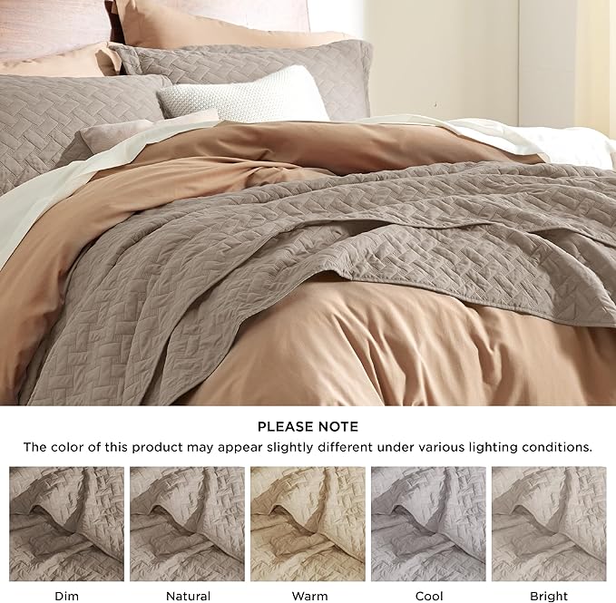 Bedsure Quilts Queen Size - Lightweight Bedspreads Queen Size with Basket Weave Pattern, Soft Quilt Bedding, Taupe Comforter Coverlet for All Seasons (90" x 96")