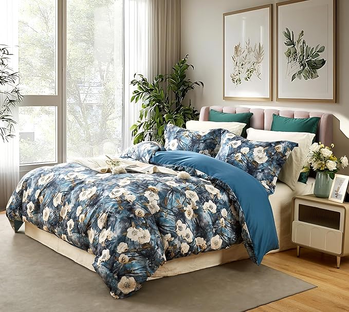 Cupocupa Duvet Cover King Size Set Boho Floral Pattern King Duvet Cover Set for King Size Bed Vintage Soft Bedding Leaf Print Duvet Cover with Pillowcases