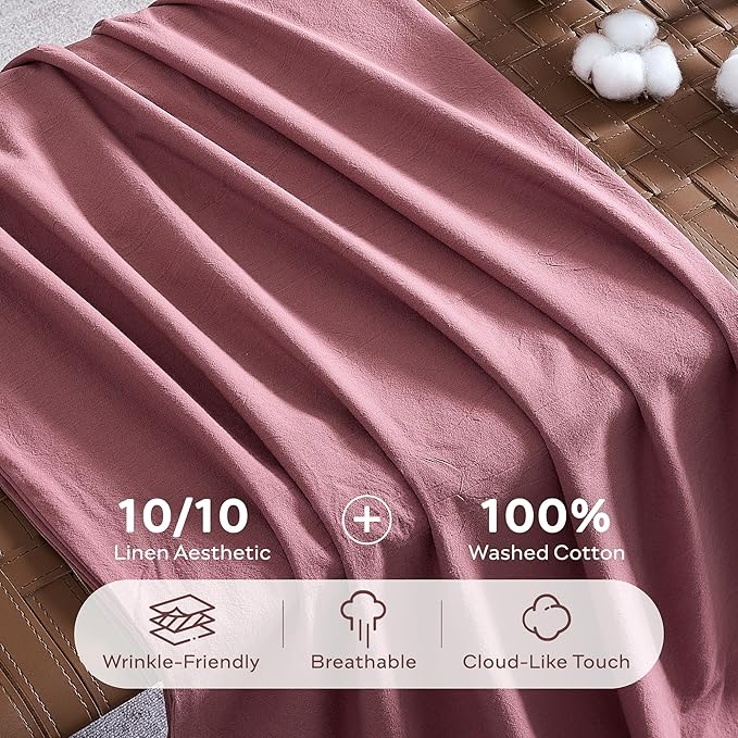 JELLYMONI Duvet Cover Full Size - 100% Washed Cotton Comforter Cover with Linen-Like Texture, Breathable & Soft Bedding for Modern Home, Guest Room and Everyday Use,1 Duvet Cover & 2 Pillowcases