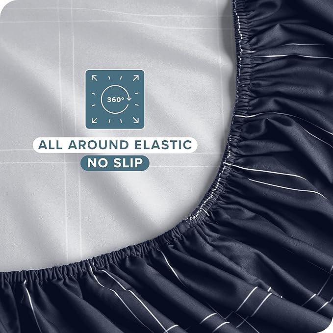 Bare Home Full Sheet Set - Luxury 1800 Ultra-Soft Microfiber Double Brushed - Deep Pockets - Easy Fit - 4 Piece Set (Full, Modern Plaid - Midnight/White)