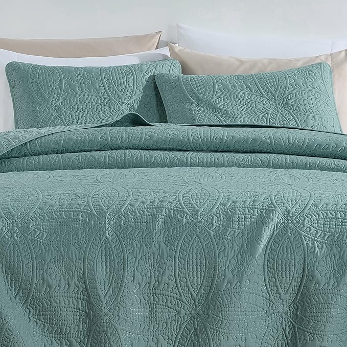 Chezmoi Collection Austin 3-Piece Oversized Bedspread Coverlet Set (Queen, Spa Blue)