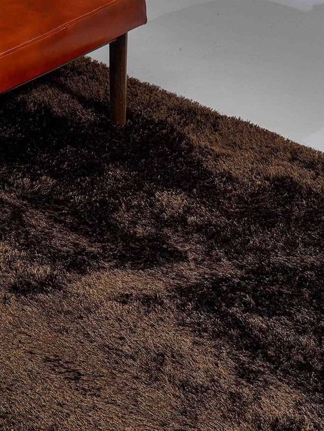 Hand Tufted SHAG Polyester ECO-Friendly Area Rugs - 8'x10', Rectangle, Brown, Solid Plain Design, High Pile Thick Handmade Anti Skid Area Rugs for Living Room, Bed Room K00111