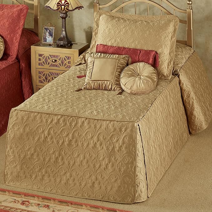 Cambridge Classic Luxury Bedding | Golden Bronze Solid Color Polyester Satin | Elaborate Damask Quilting | 5 Pc Bed Set: Twin Bedspread, Standard Sham, & 3 Decorative Pillows | Also Fits Twin XL Beds