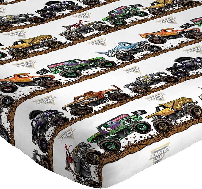 Jay Franco Kids Sheet Set with Fitted, Flat Sheets & Pillow Cover - Ultra-Soft Bedding with Pillowcase for Room Decor, Multi - Monster Jam, 4 Piece Full