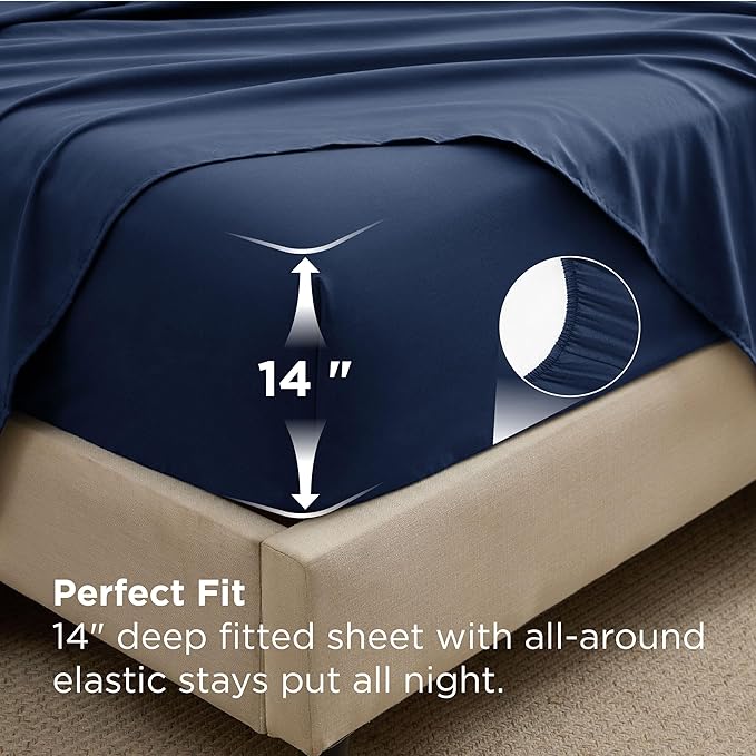 Bedsure 5 Pieces Twin Comforter Set Premium Series, Hotel Luxury Soft Bed in a Bag, Goose Down Alternative, Safe for Sensitive Skin Bedding Comforter All Season Medium Warmth, Navy Blue Twin Size