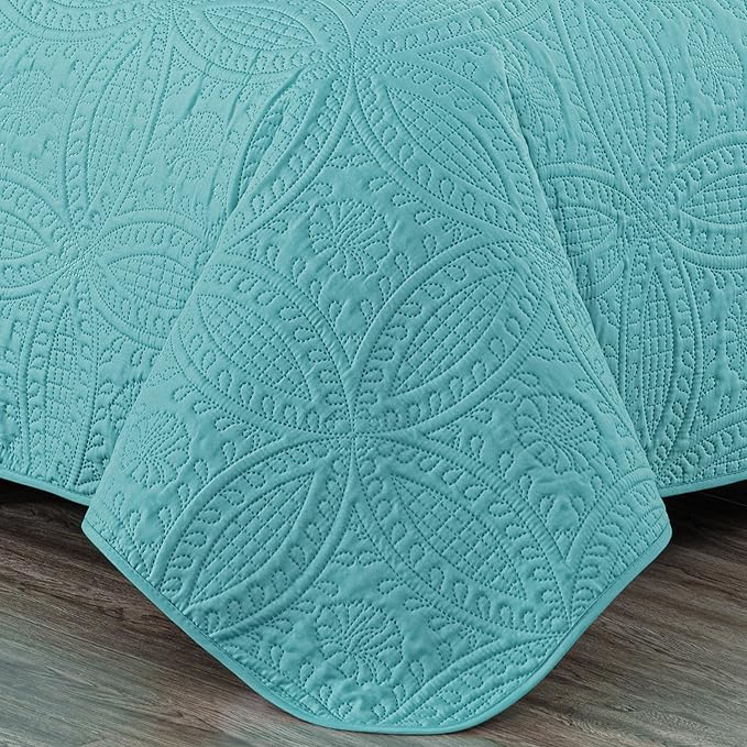 Chezmoi Collection Austin 3-Piece Oversized Bedspread Coverlet Set (King, Turquoise)