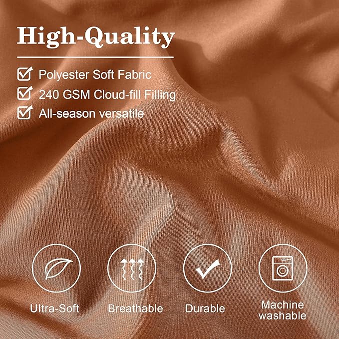 Monbix Oversized Queen Comforter Set - 7 Pieces Burnt Orange Bed in a Bag Oversized Queen Bedding Sets with Comforters, All Seasons Comforter Bed Set with Sheets, Pillowcases & Shams