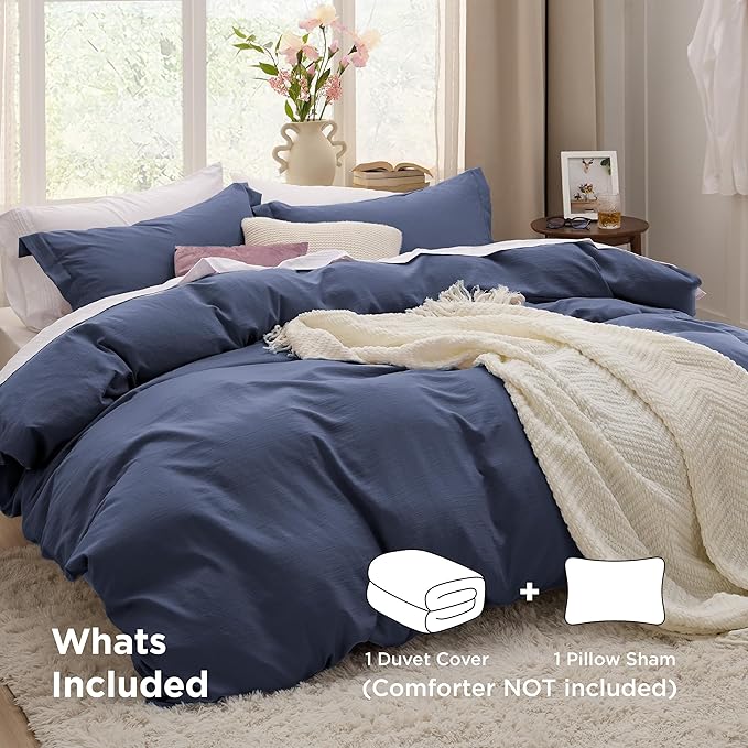 Bedsure Navy Duvet Cover Twin/Twin XL Size - 2 Pieces Prewashed Cotton-Like Polyester Extra Soft Bedding Set, Includes 1 Twin Duvet Cover 68x90 Inches with Zipper Closure & 1 Pillow Sham, No Comforter